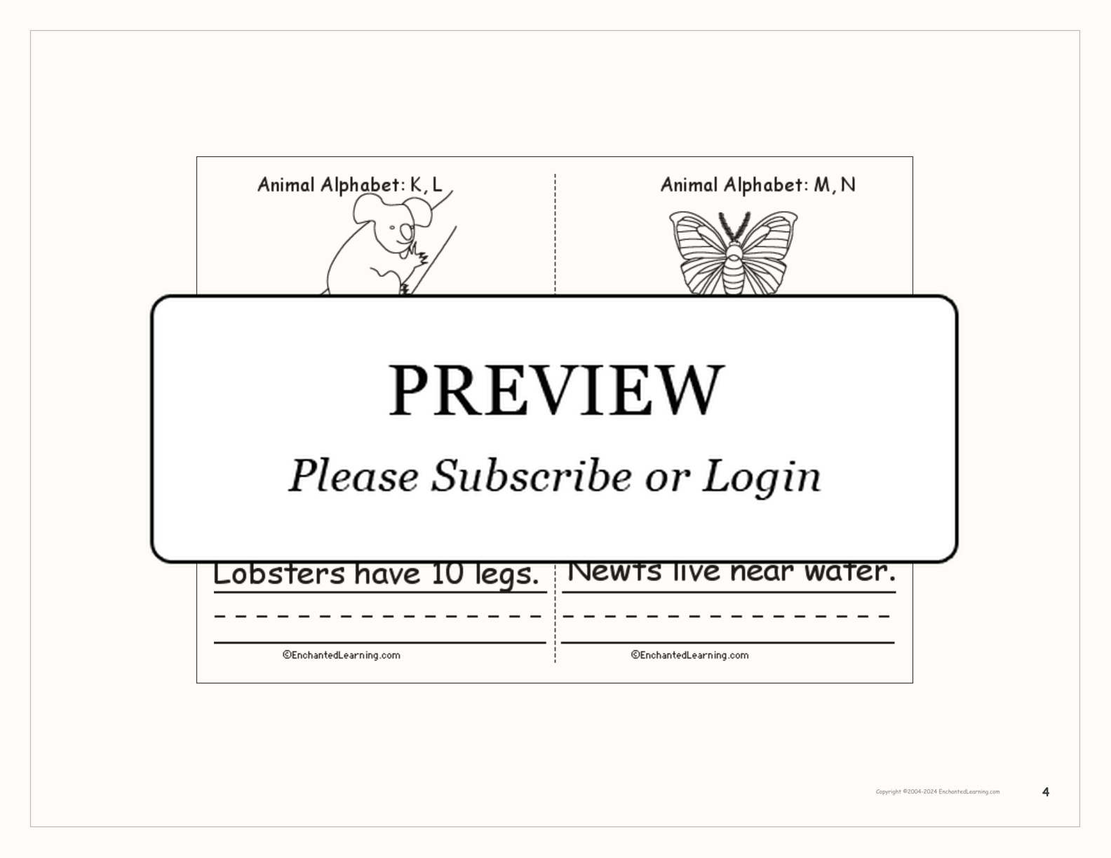 Animal Alphabet Book interactive printout page 4