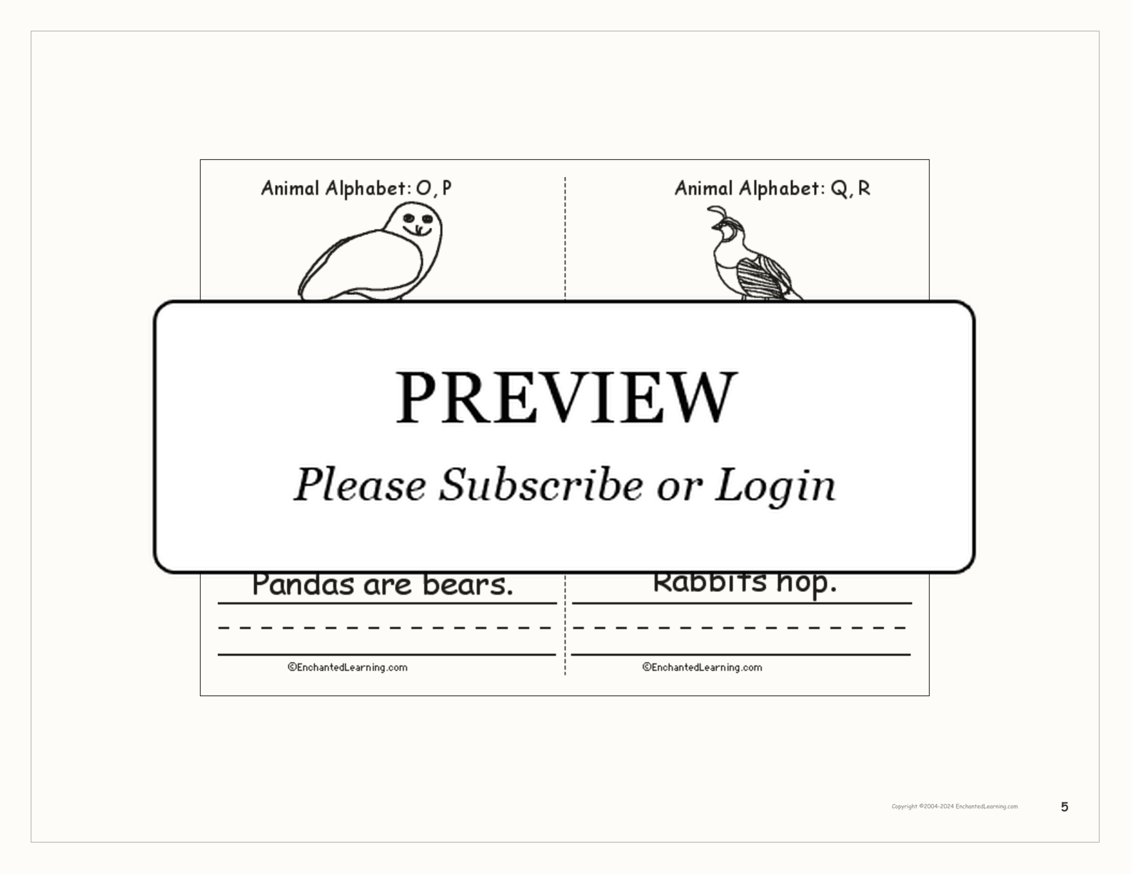 Animal Alphabet Book interactive printout page 5