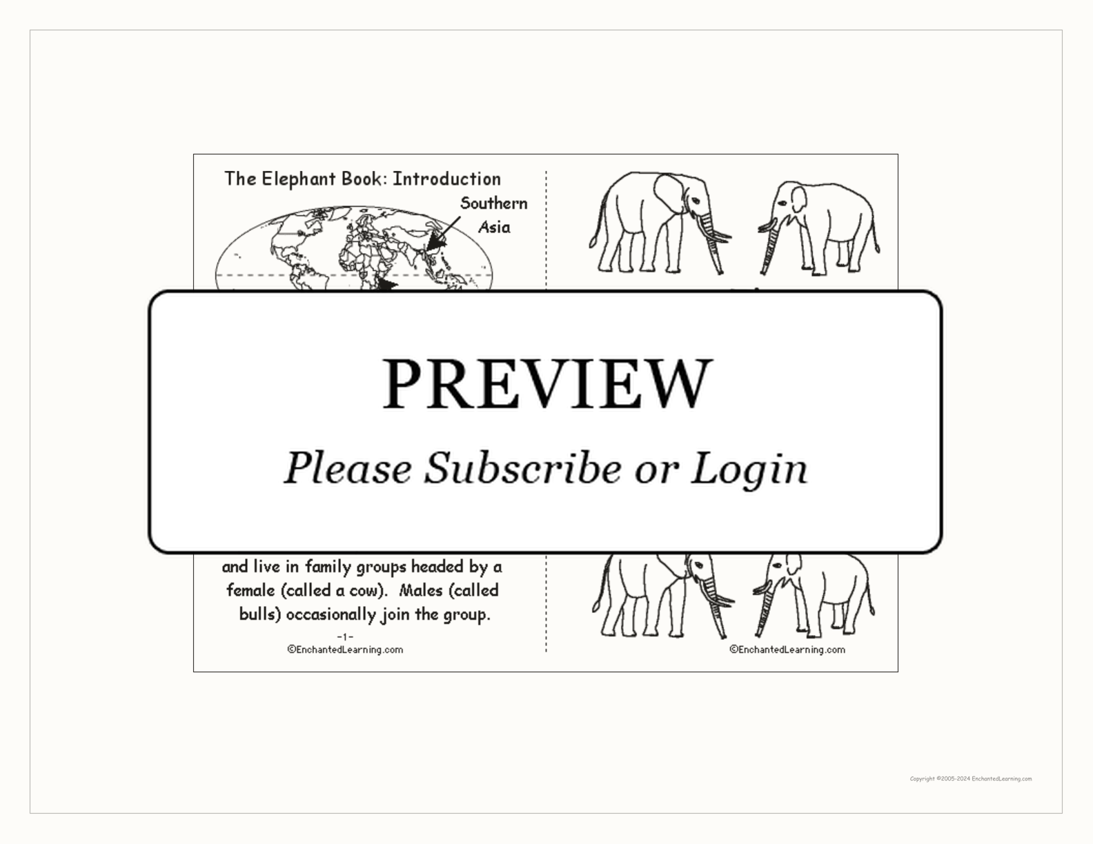 Elephant Printable Book interactive printout page 1