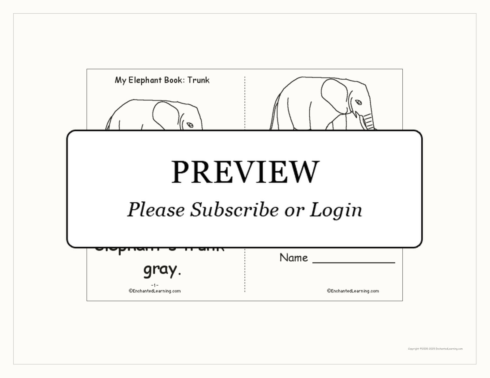 Elephant Printable Book interactive printout page 1