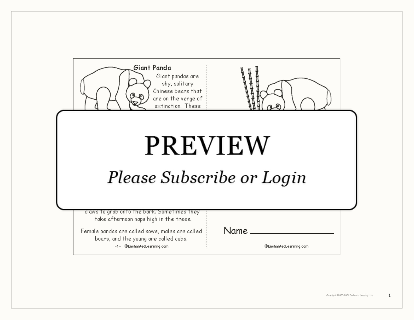 Giant Panda Book interactive printout page 1