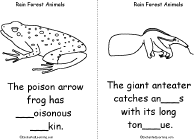 Search result: 'Rain Forest Animals Book, A Printable Book: Poison Arrow Frog, Giant Anteater'