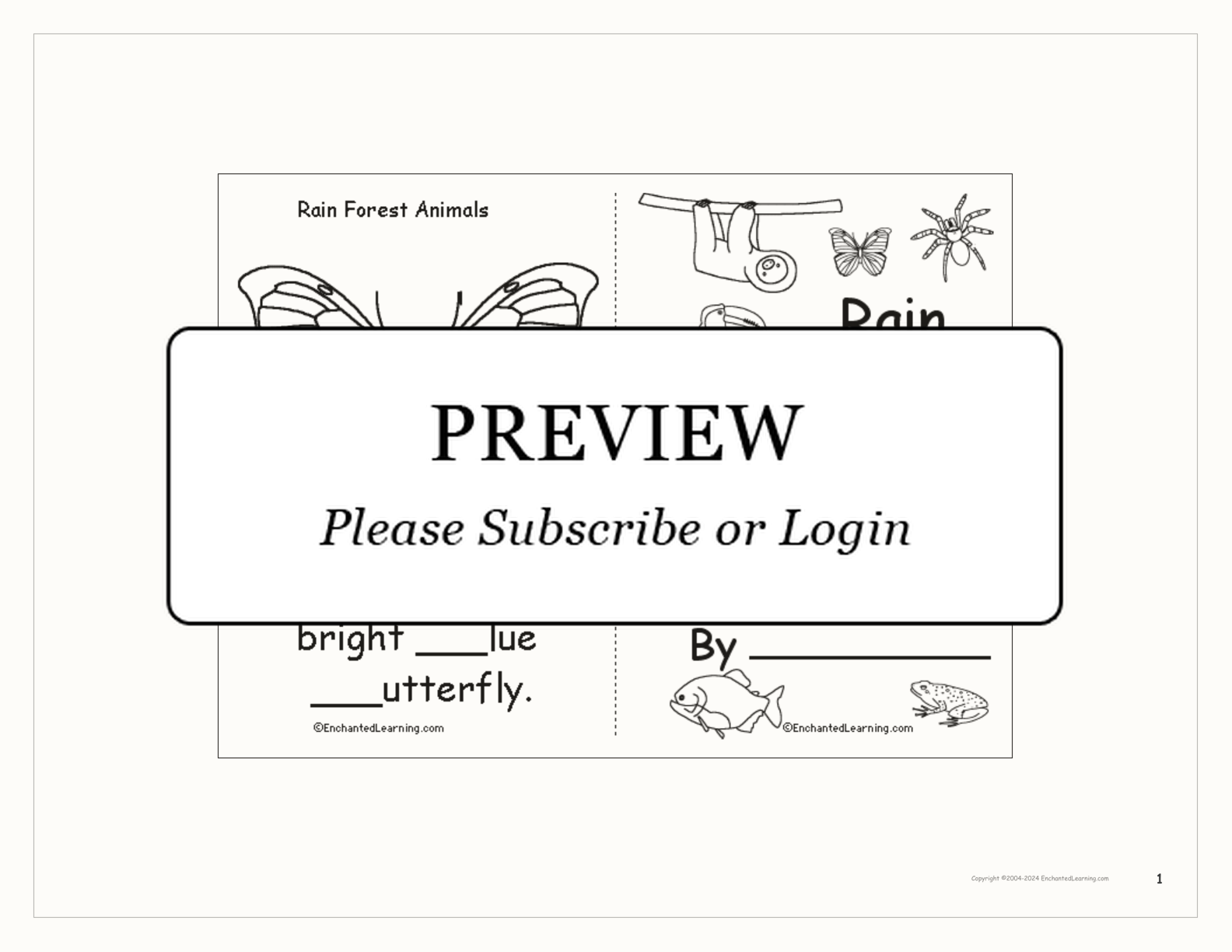 Rainforest Animals Book interactive worksheet page 1