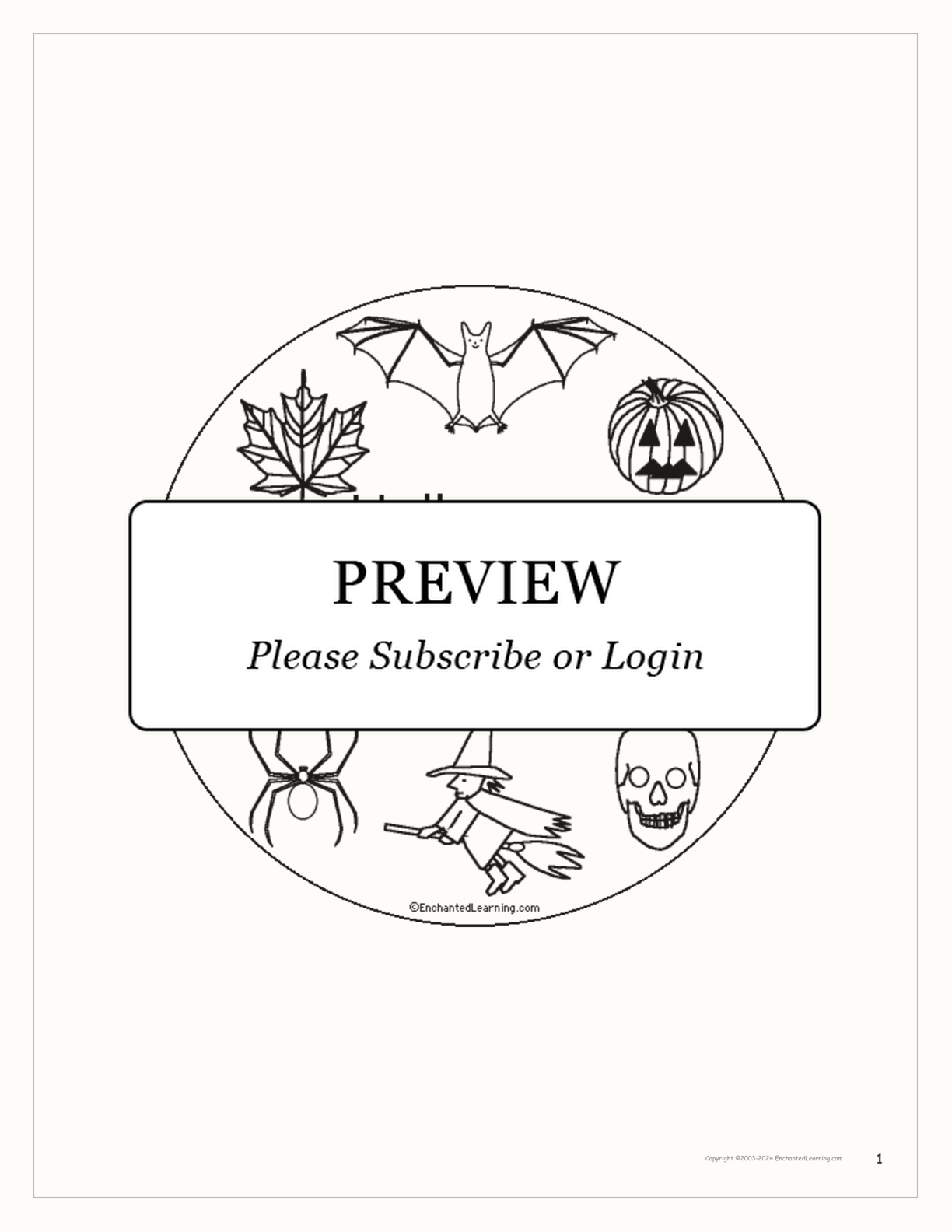 Halloween Color Book for Early Readers interactive printout page 1