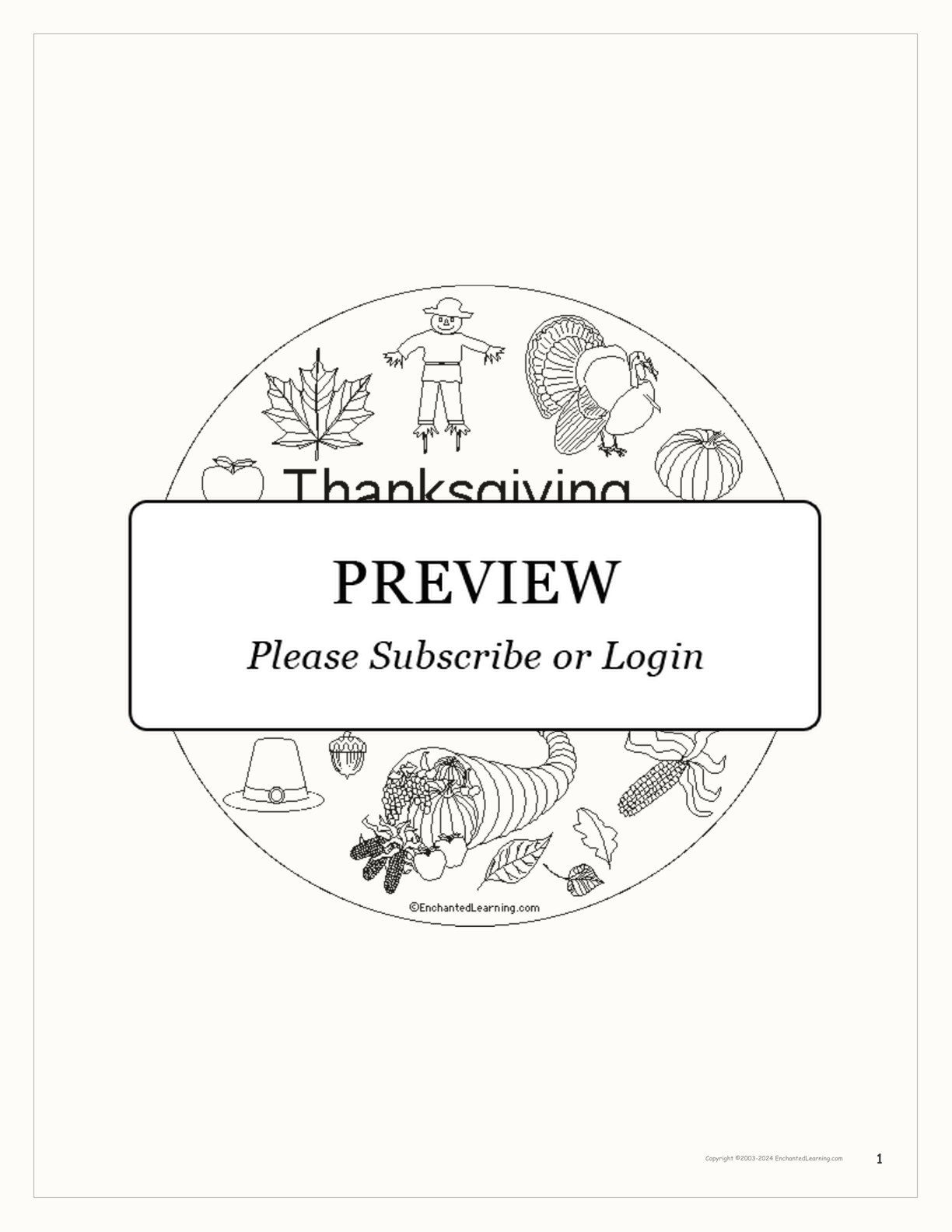 Thanksgiving Color Book interactive worksheet page 1