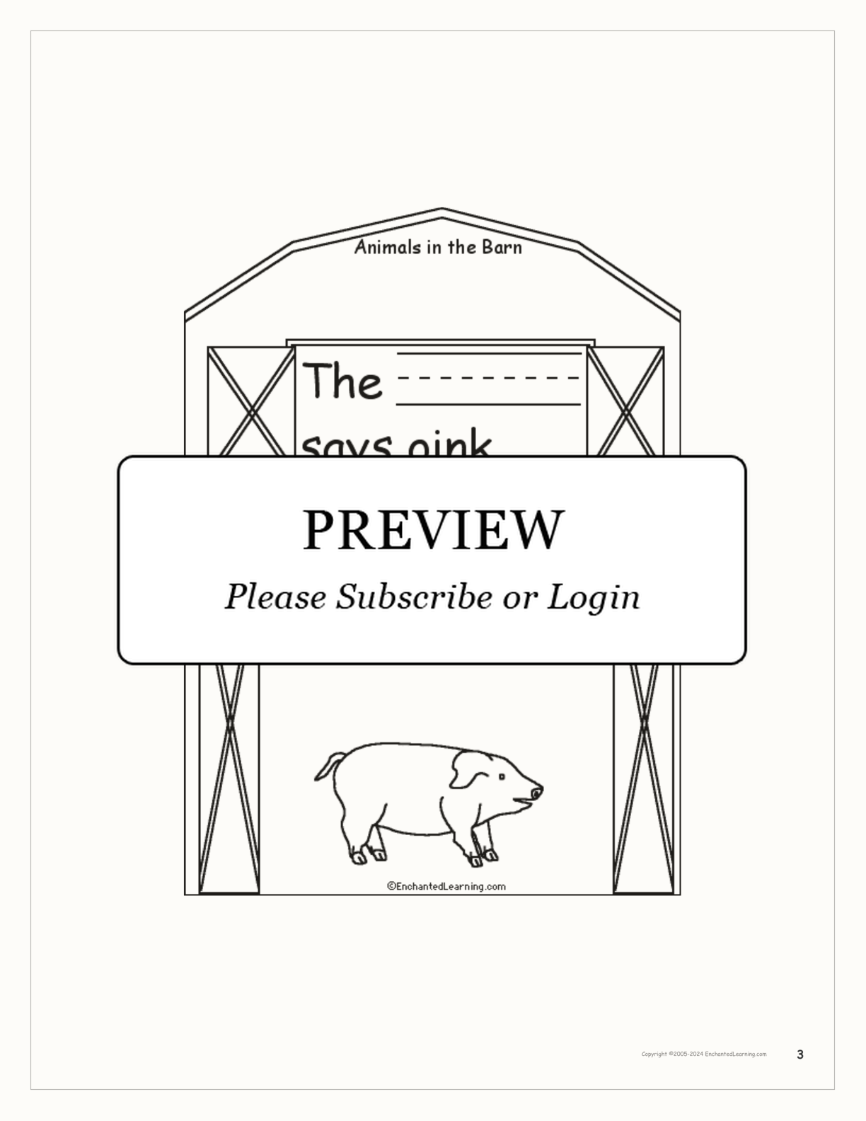 Animals in the Barn Book interactive printout page 3