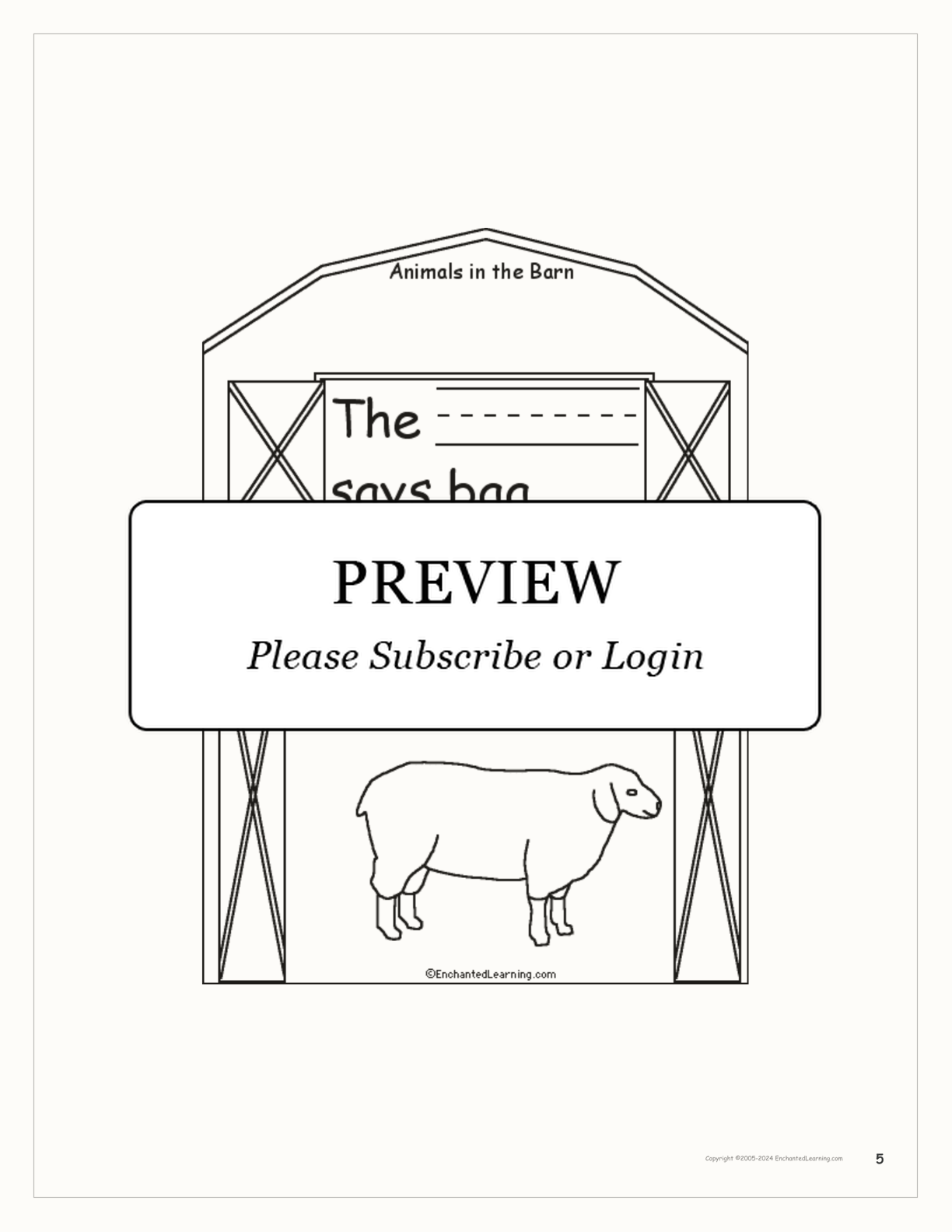 Animals in the Barn Book interactive printout page 5
