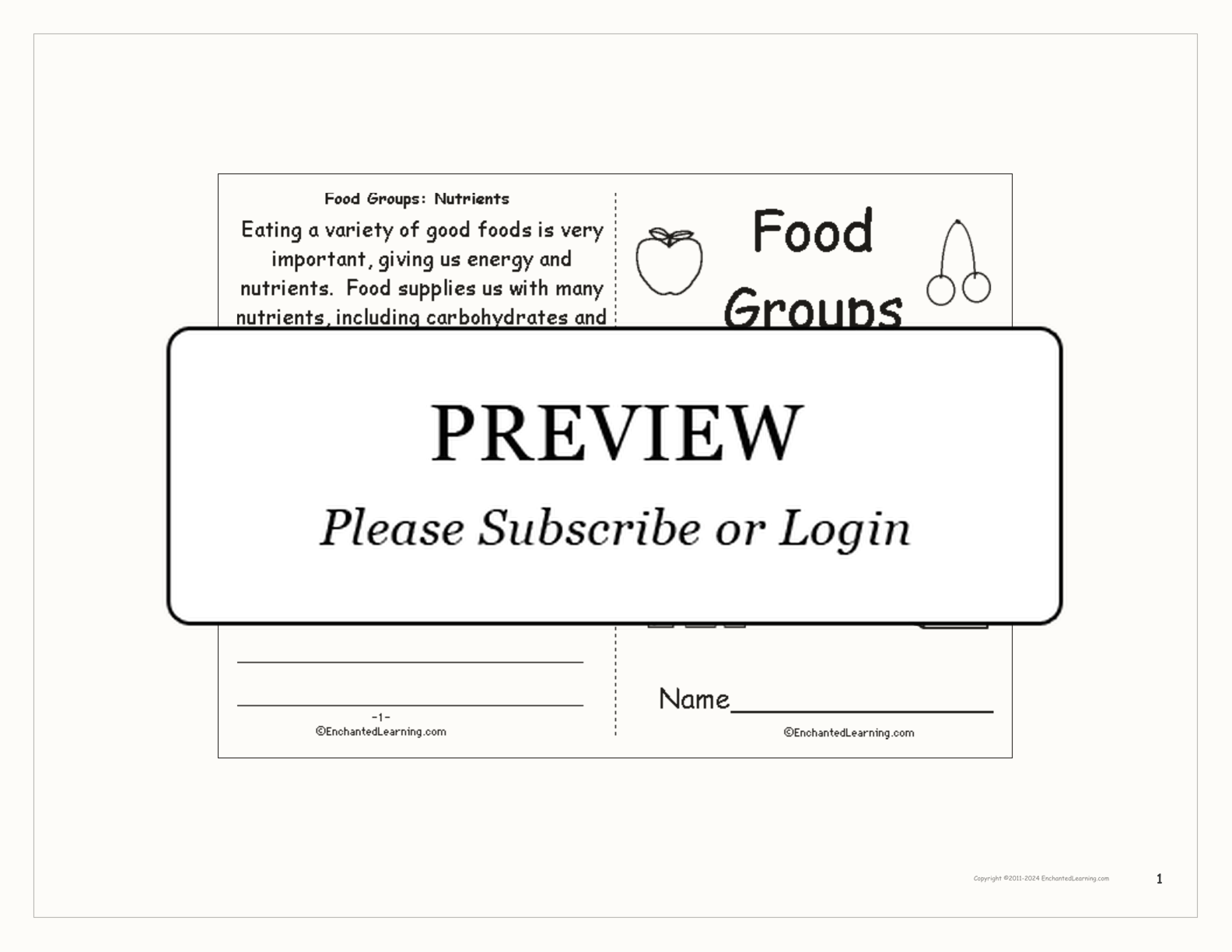 'Food Groups: My Food Plate' Book interactive printout page 1