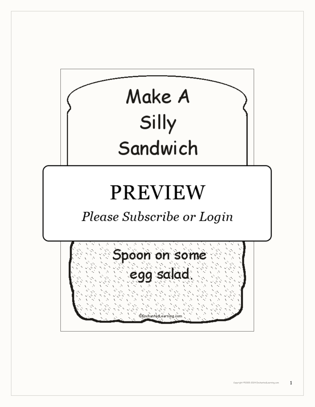 'Make a Silly Sandwich' Book interactive printout page 1