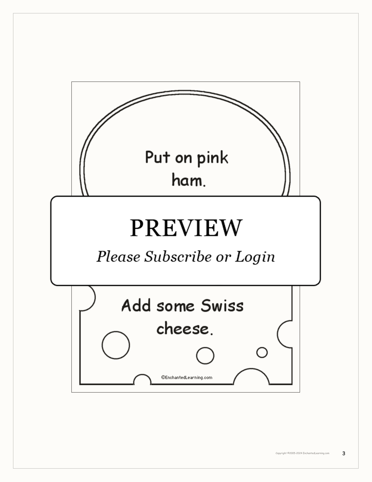 'Make a Silly Sandwich' Book interactive printout page 3