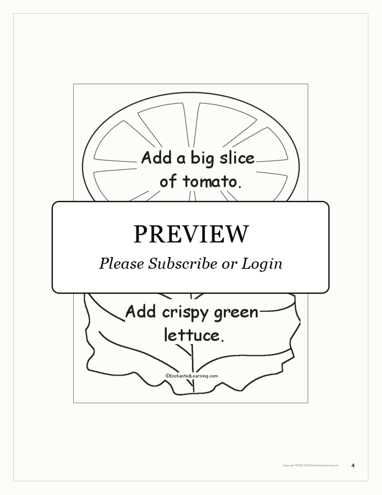 'Make a Silly Sandwich' Book interactive printout page 4