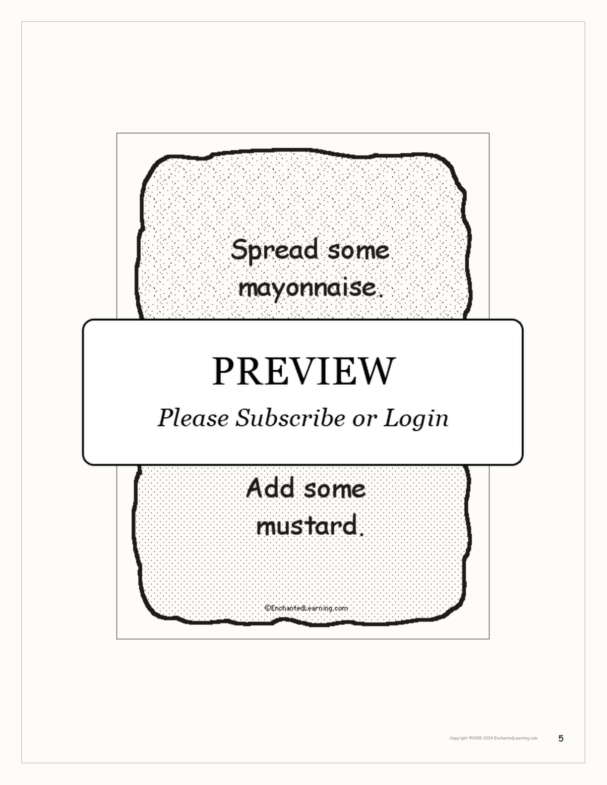 'Make a Silly Sandwich' Book interactive printout page 5