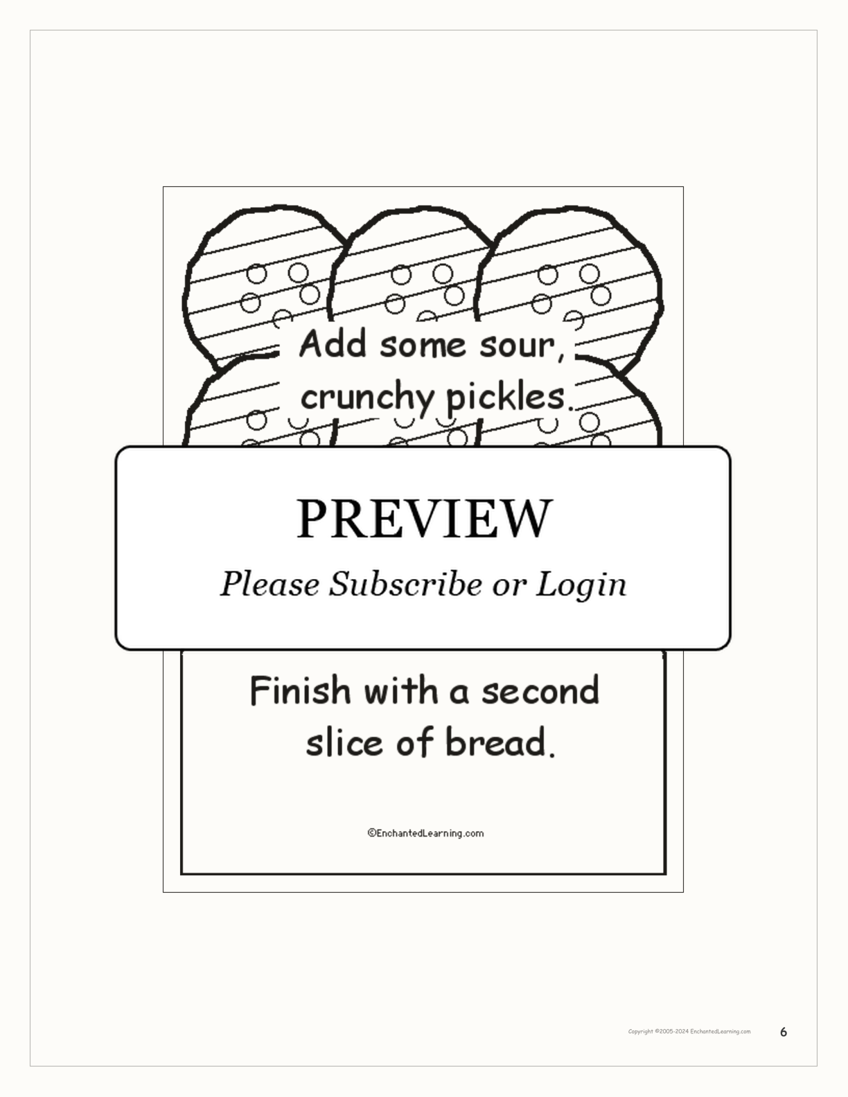 'Make a Silly Sandwich' Book interactive printout page 6