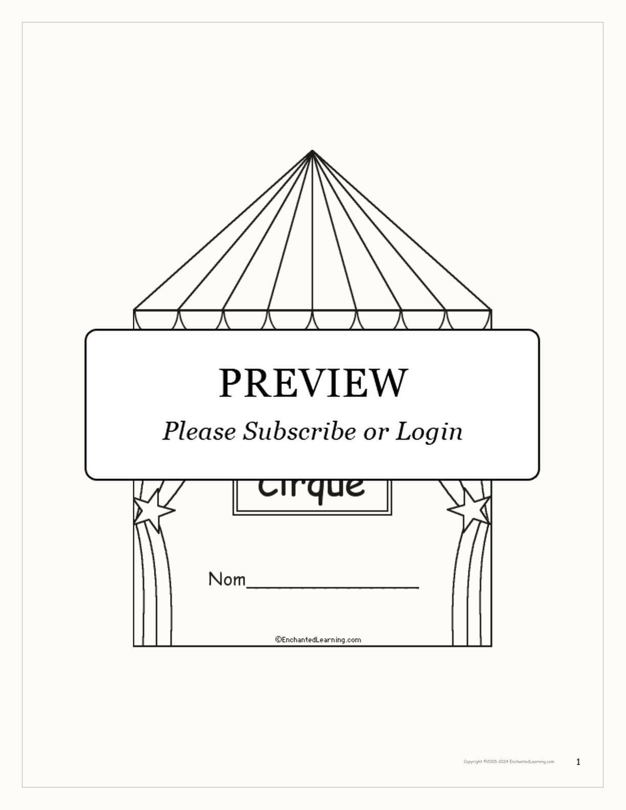 Le Cirque: Circus Words in French - Printable Book interactive worksheet page 1