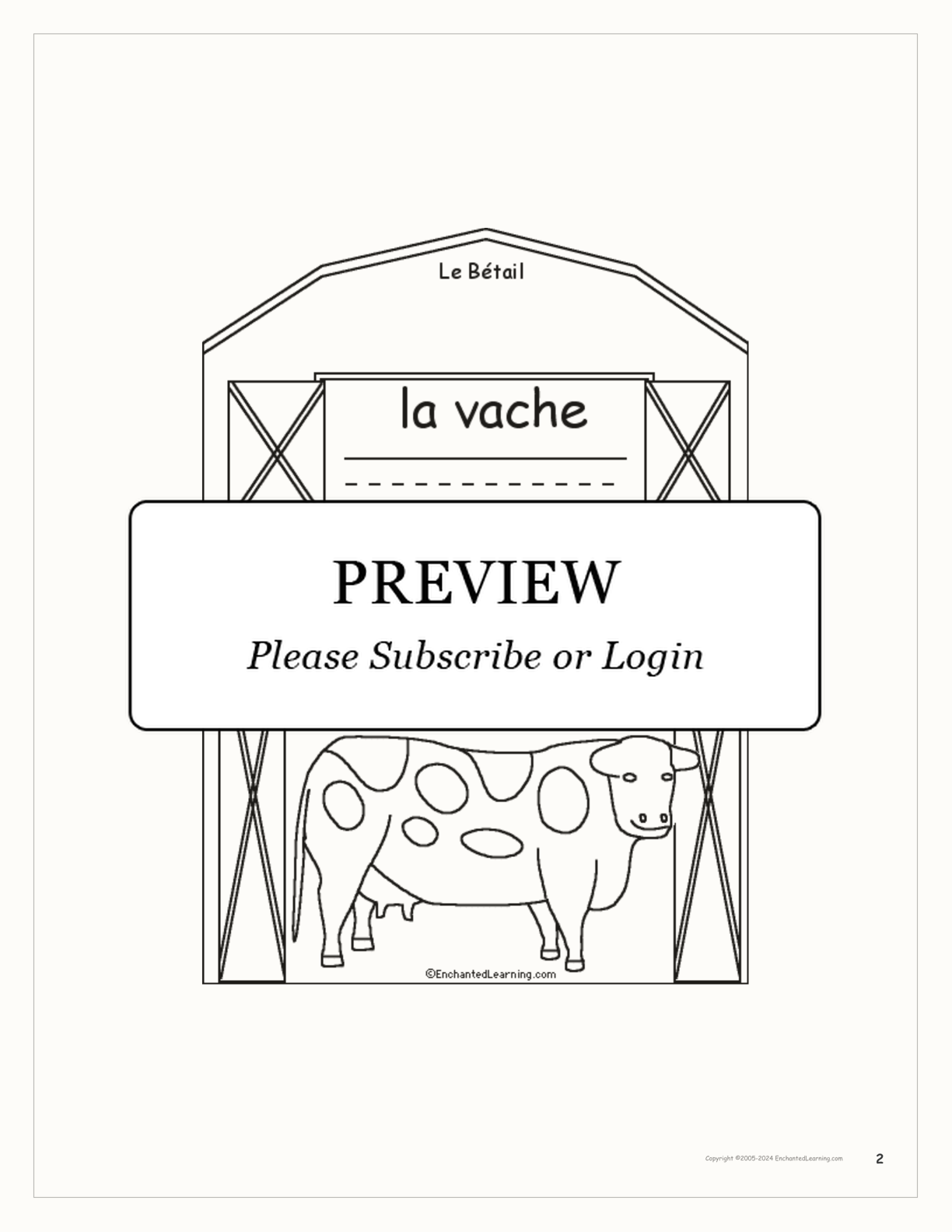 Bétail (Livestock) interactive printout page 2