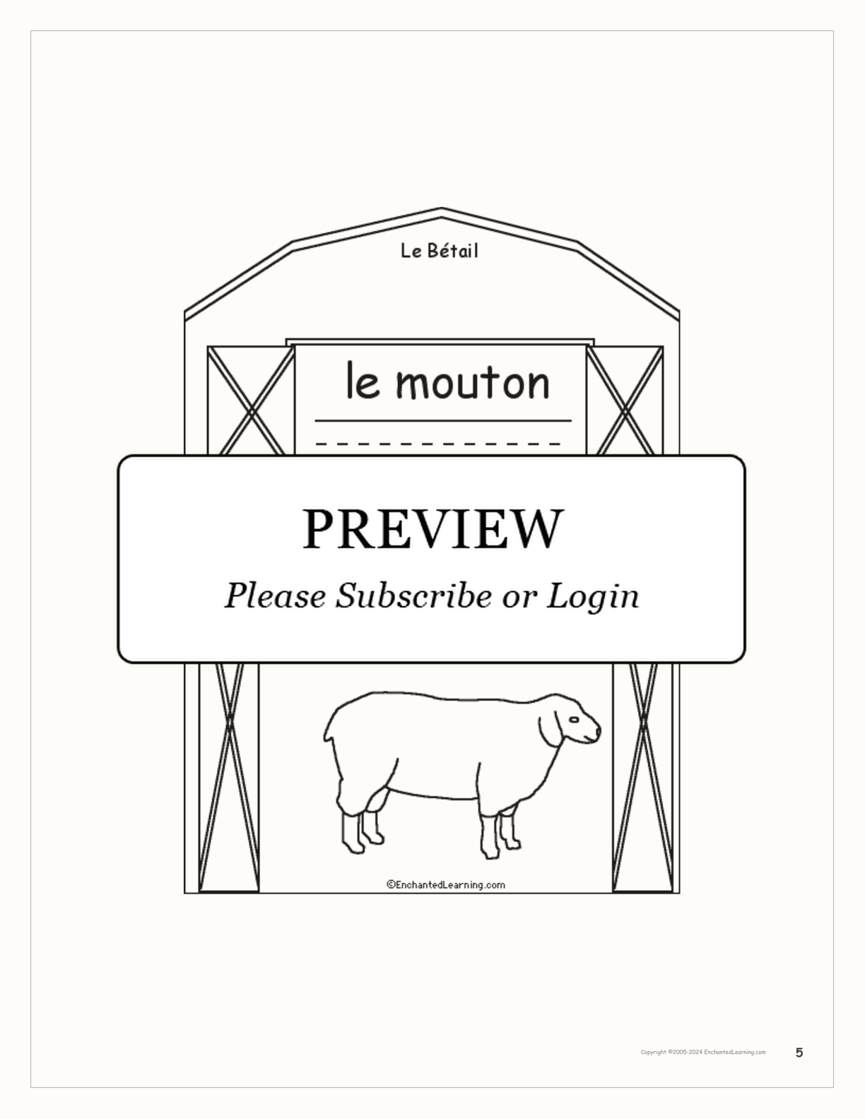 Bétail (Livestock) interactive printout page 5