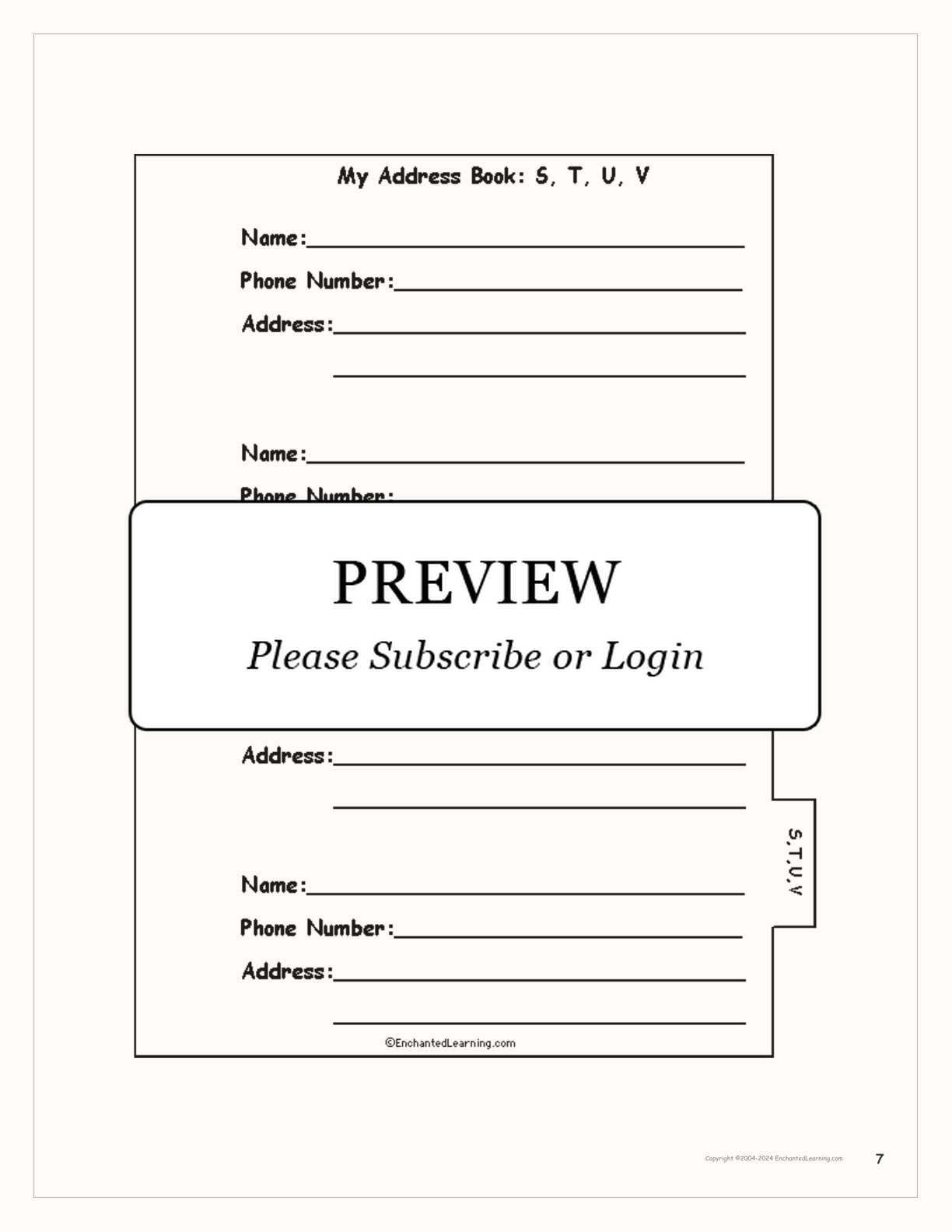 My Address Book interactive printout page 7