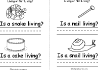 Search result: 'Living or Not Living? Book, A Printable Book: Snake/Cake, Snail/Nail'