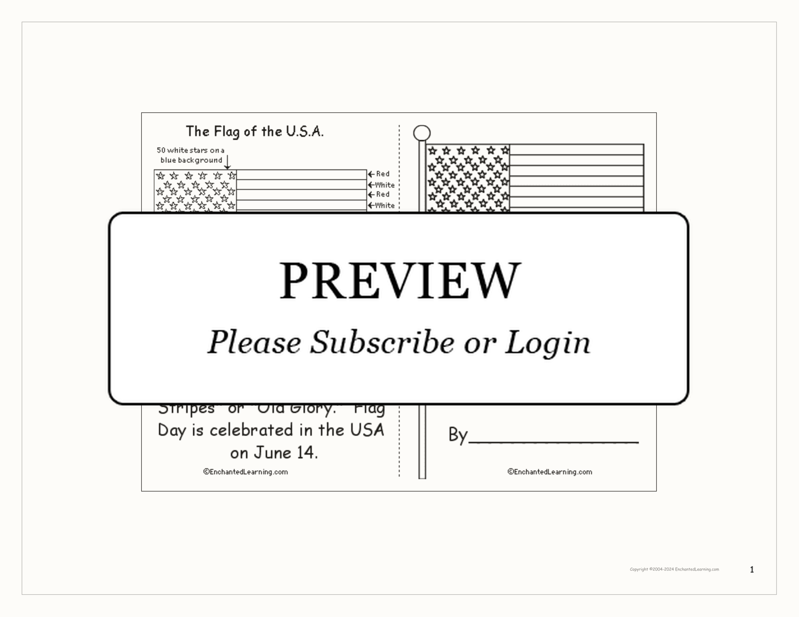 'The Flag of the USA' Book interactive printout page 1