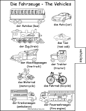 Search result: 'German Word Book #2 to Print: Vehicles/Die Fahrzeuge Page'