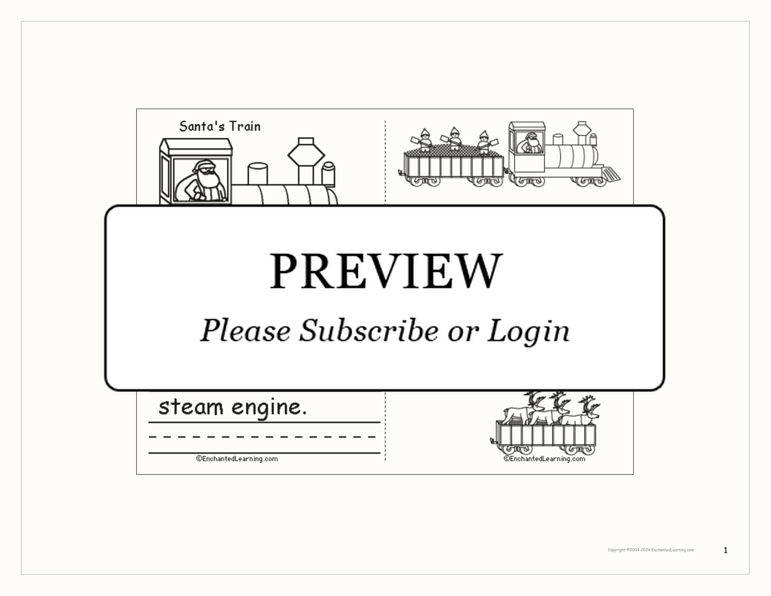 Santa's Train Printable Book interactive printout page 1