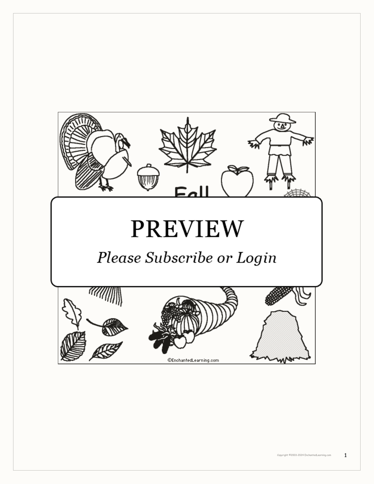 Fall I See... Early Reader Book interactive printout page 1