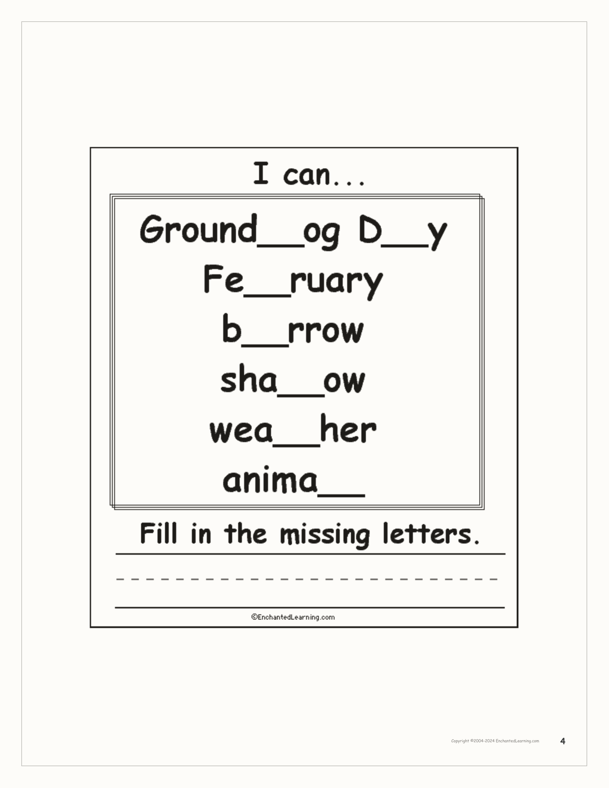 Groundhog Day 'I Can' Book interactive worksheet page 4