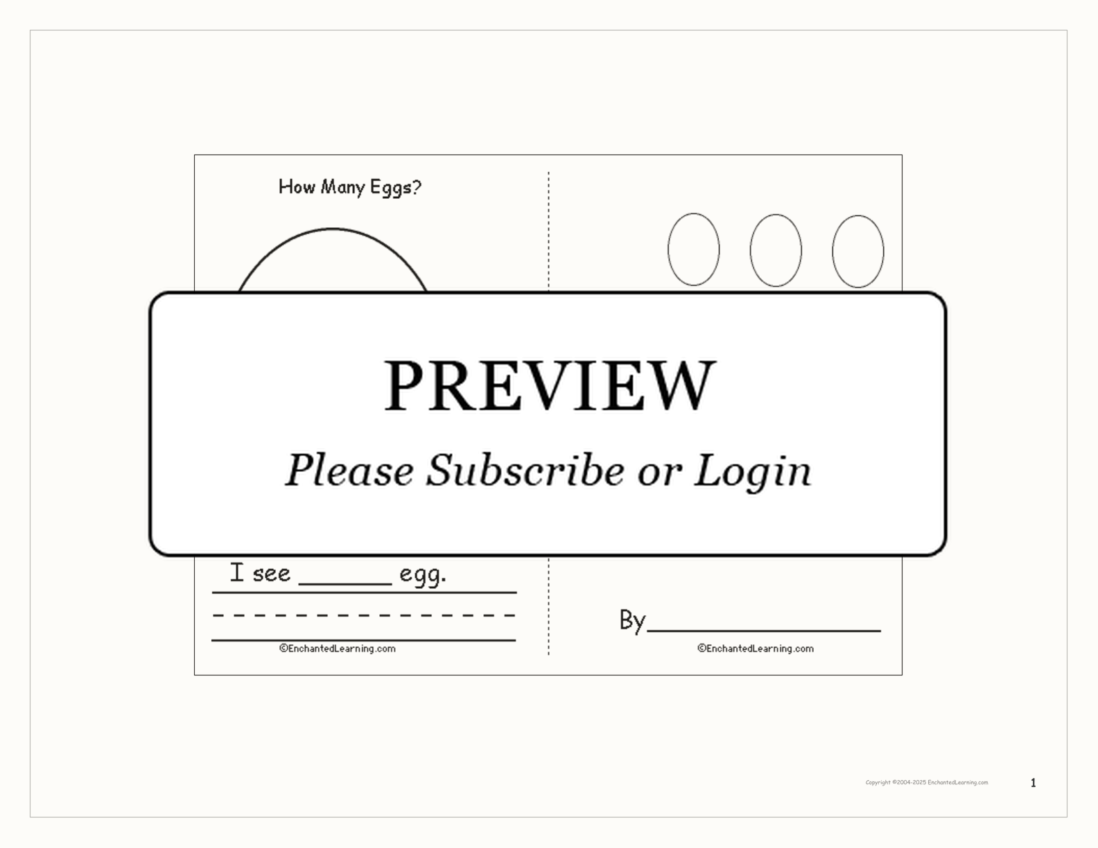 'How Many Eggs?' Book interactive printout page 1