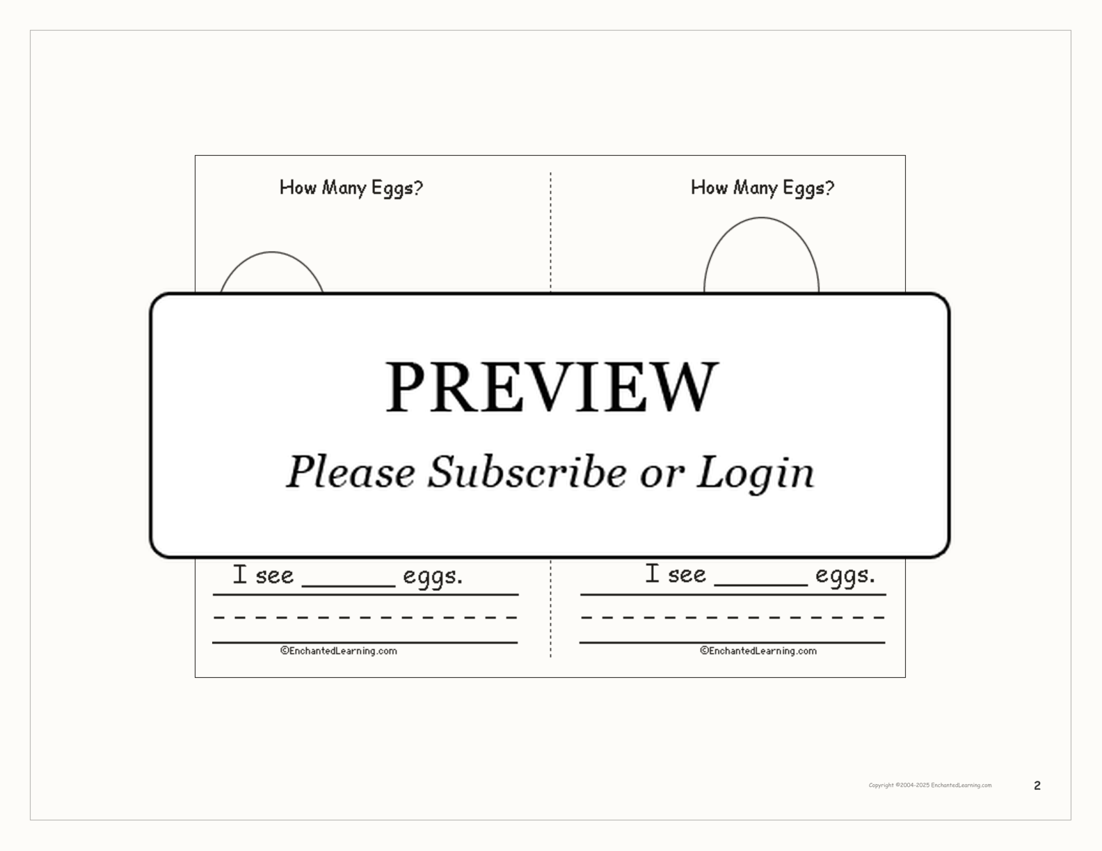 'How Many Eggs?' Book interactive printout page 2