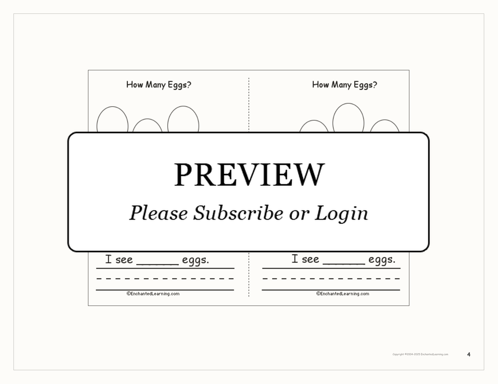 'How Many Eggs?' Book interactive printout page 4