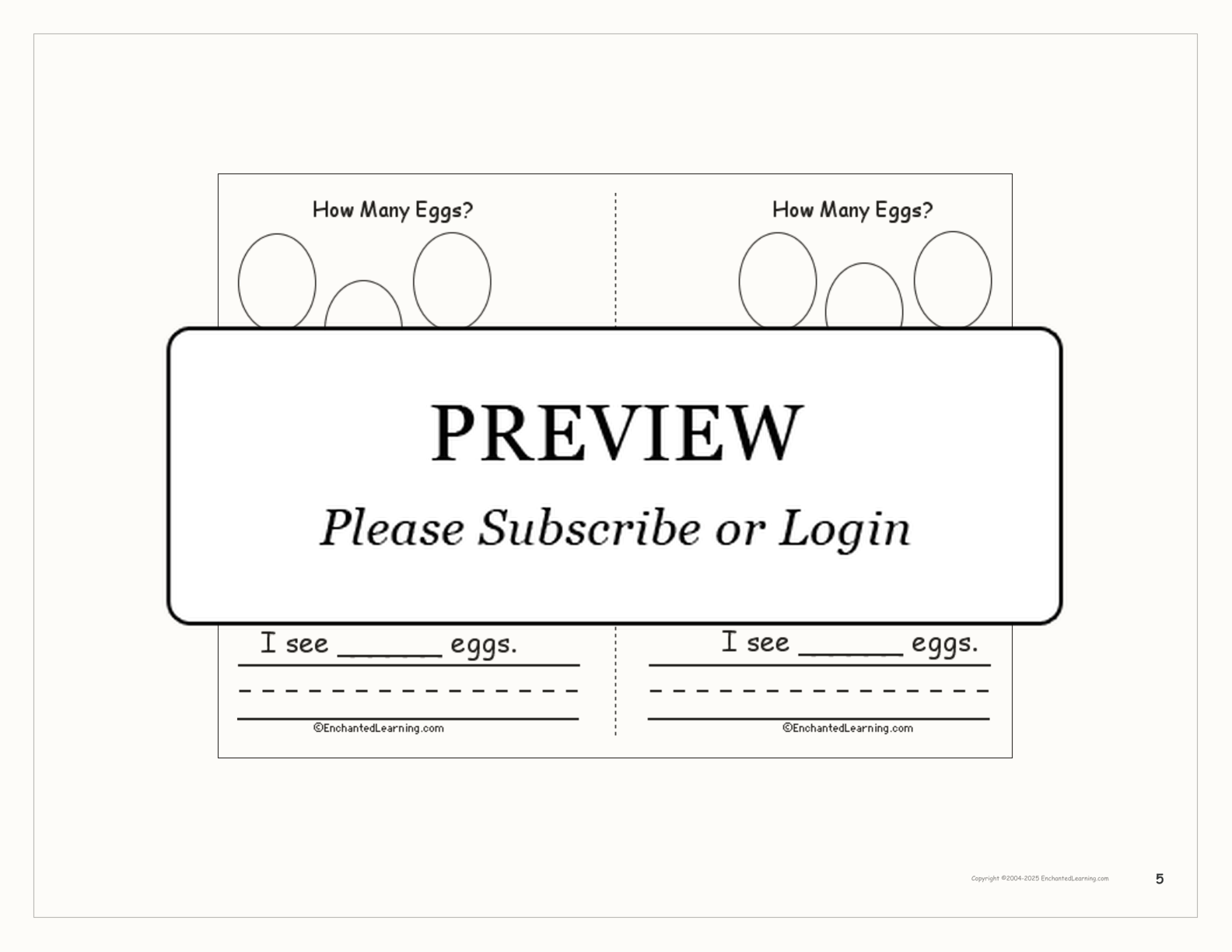 'How Many Eggs?' Book interactive printout page 5