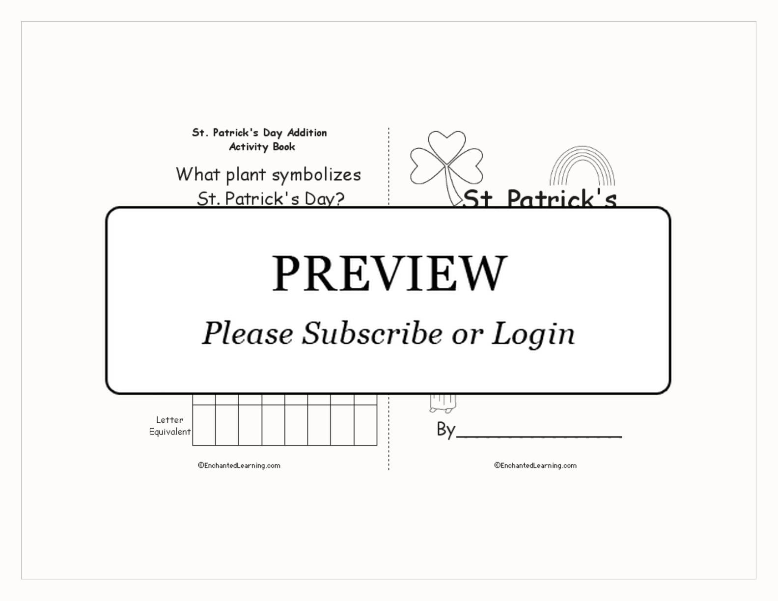 St. Patrick's Day Addition Activity Book interactive printout page 1