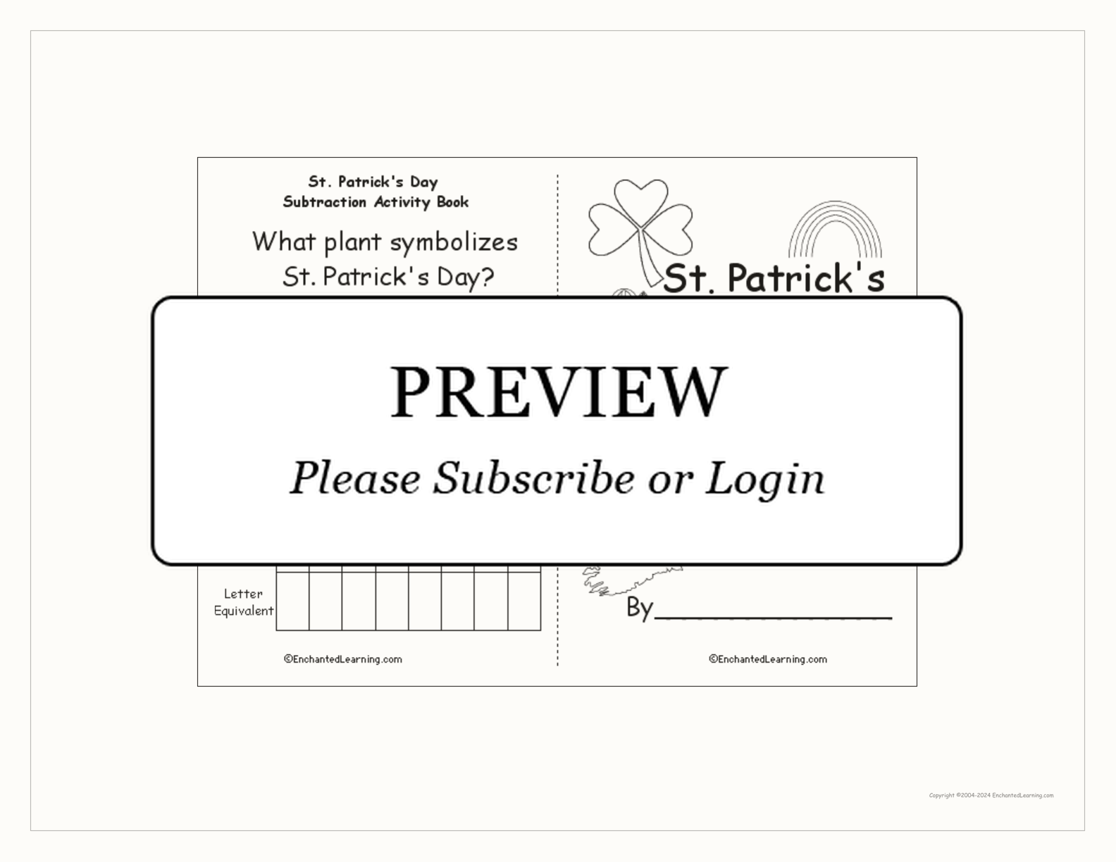St. Patrick's Day Subtraction Book interactive worksheet page 1
