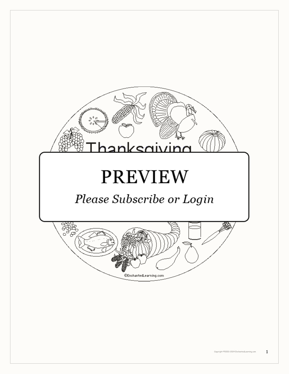 Thanksgiving Feast Printable Book interactive worksheet page 1