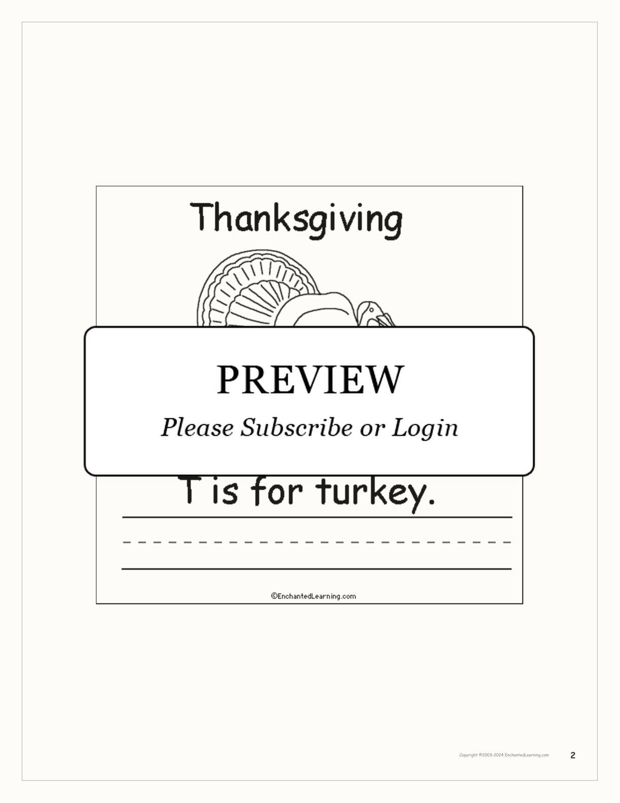 'Thanksgiving is for...' Book for Early Readers interactive printout page 2