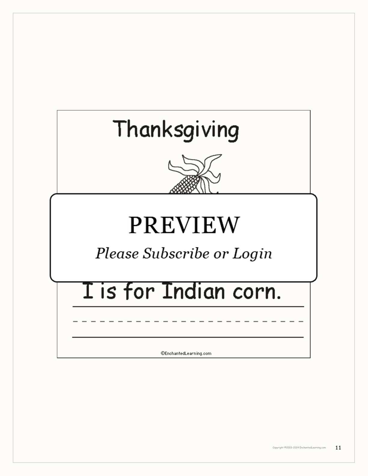 'Thanksgiving is for...' Book for Early Readers interactive printout page 11
