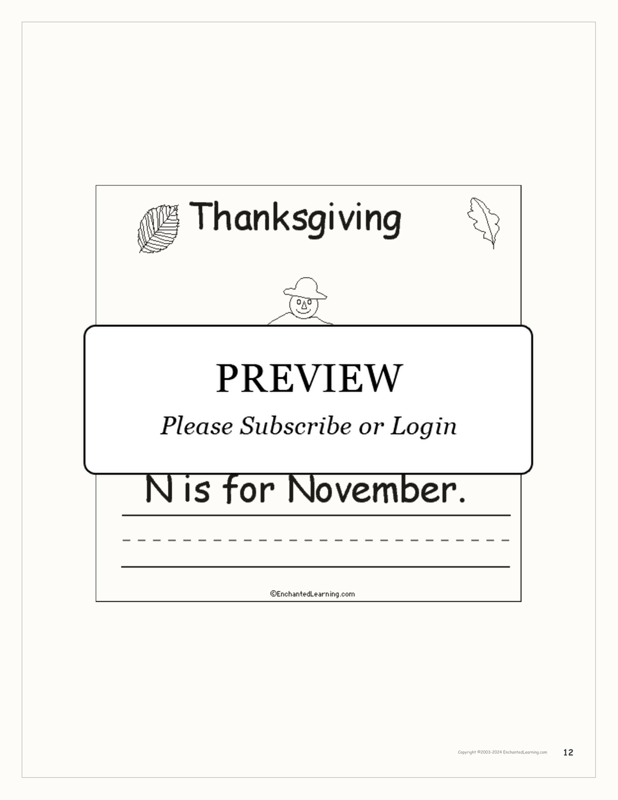 'Thanksgiving is for...' Book for Early Readers interactive printout page 12