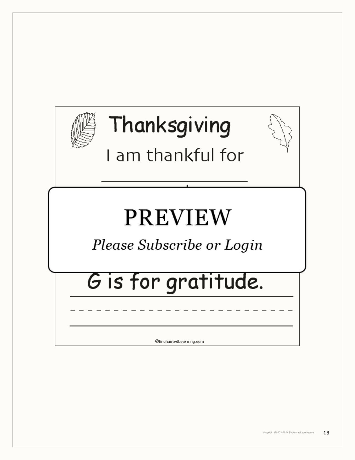 'Thanksgiving is for...' Book for Early Readers interactive printout page 13