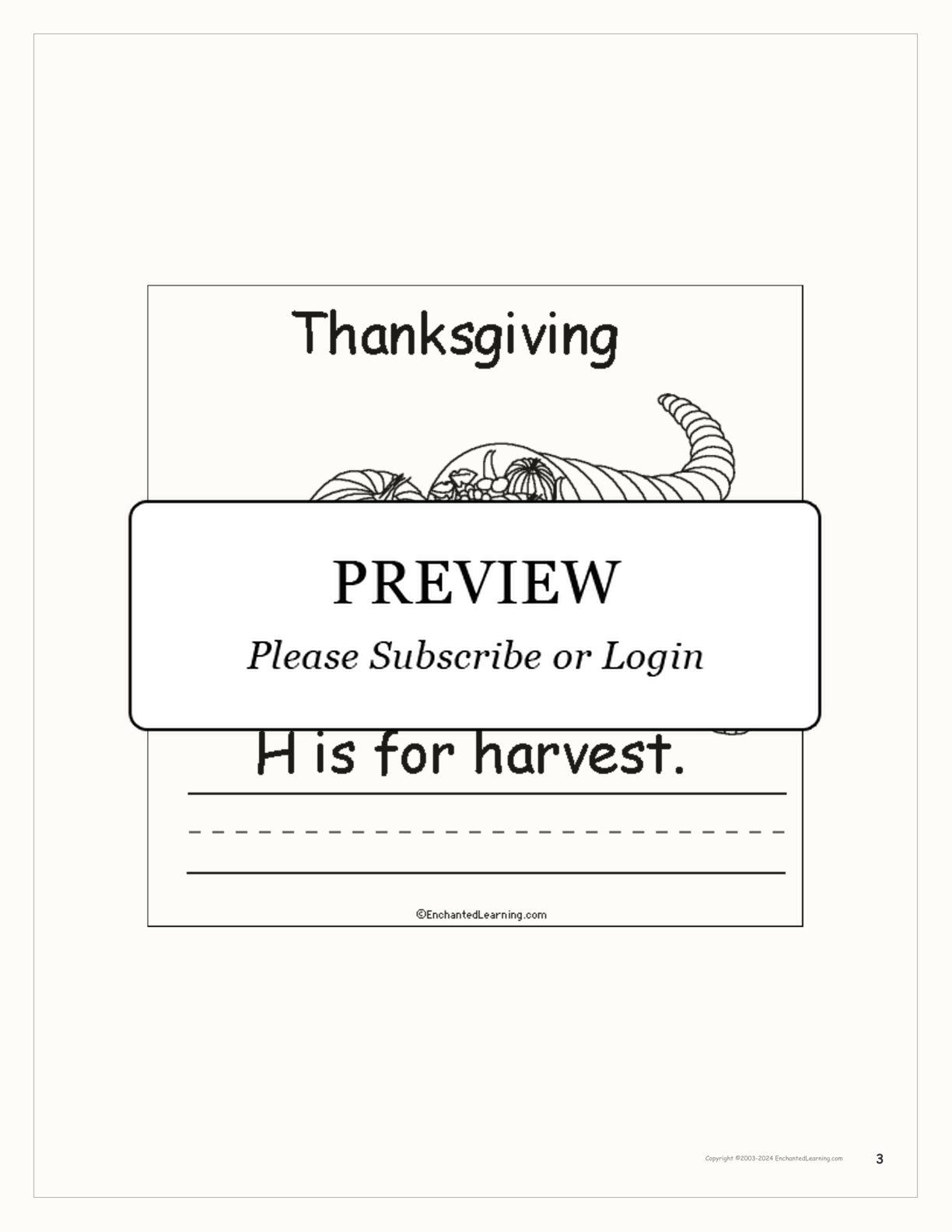 'Thanksgiving is for...' Book for Early Readers interactive printout page 3