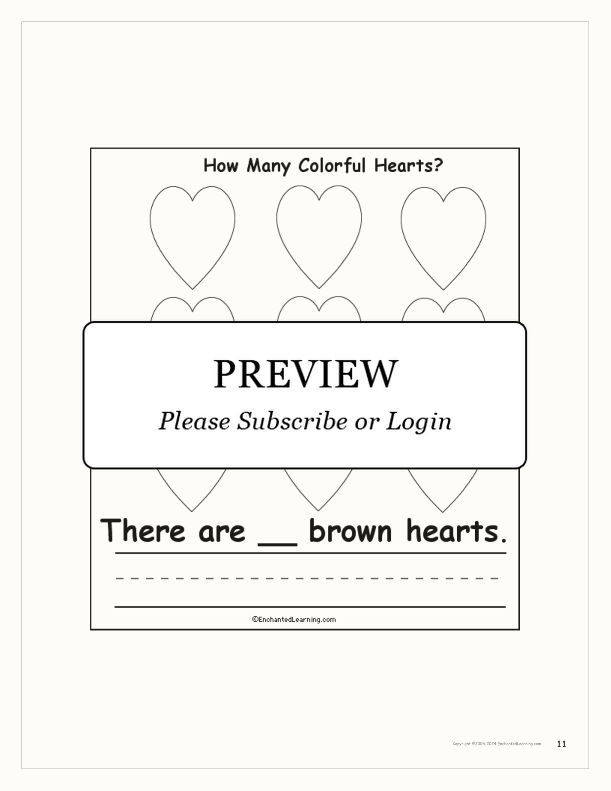 'How Many Colorful Hearts' Printable Book interactive worksheet page 11