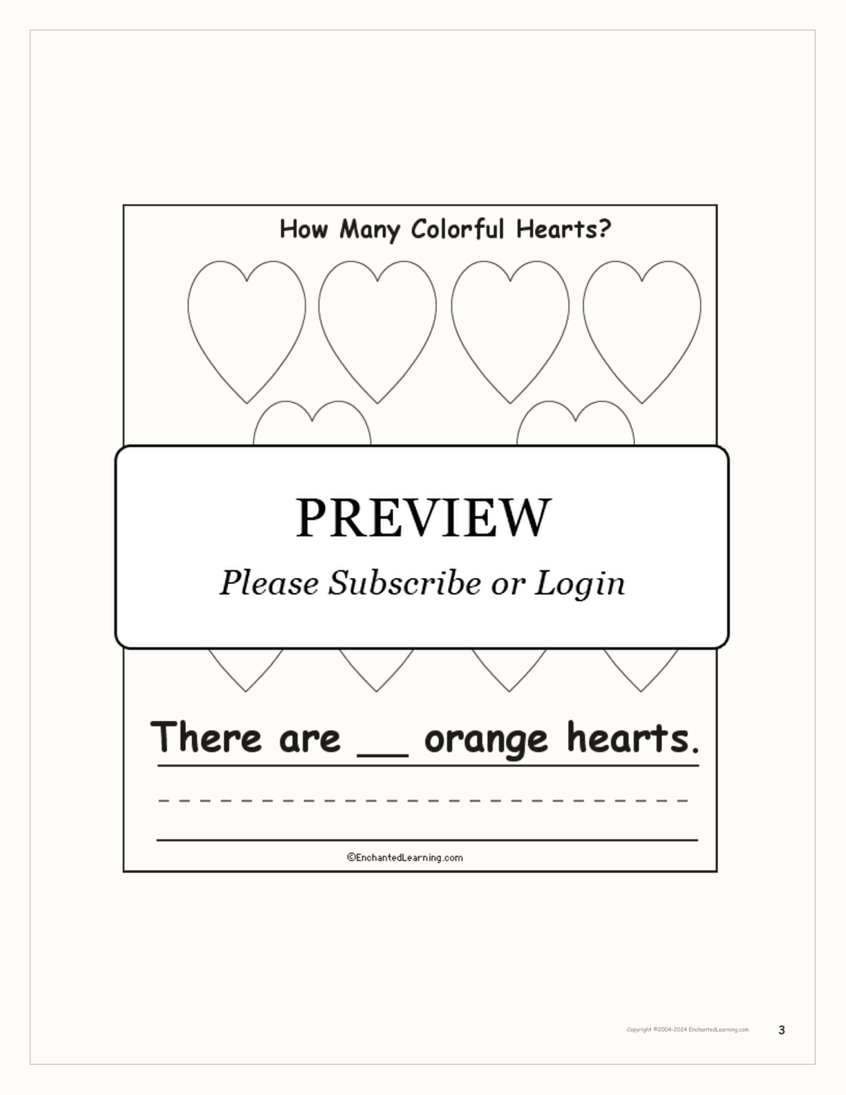 'How Many Colorful Hearts' Printable Book interactive worksheet page 3