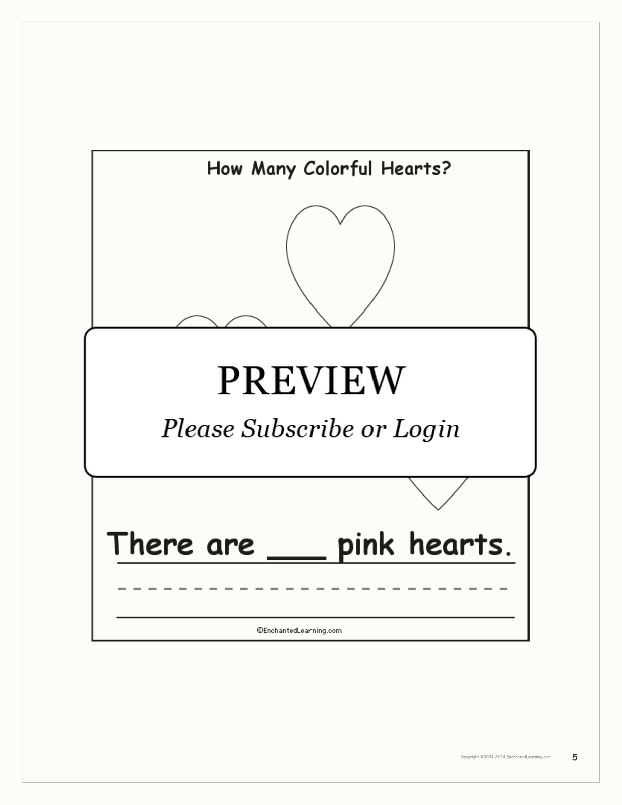 'How Many Colorful Hearts' Printable Book interactive worksheet page 5
