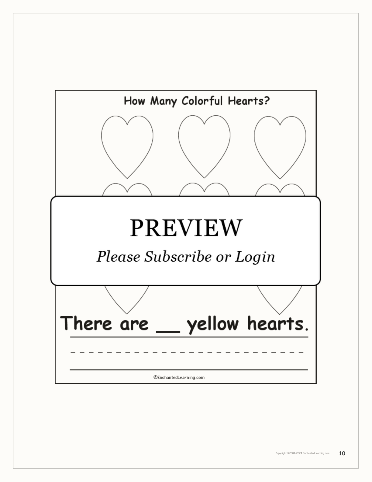 'How Many Colorful Hearts' Printable Book interactive worksheet page 10