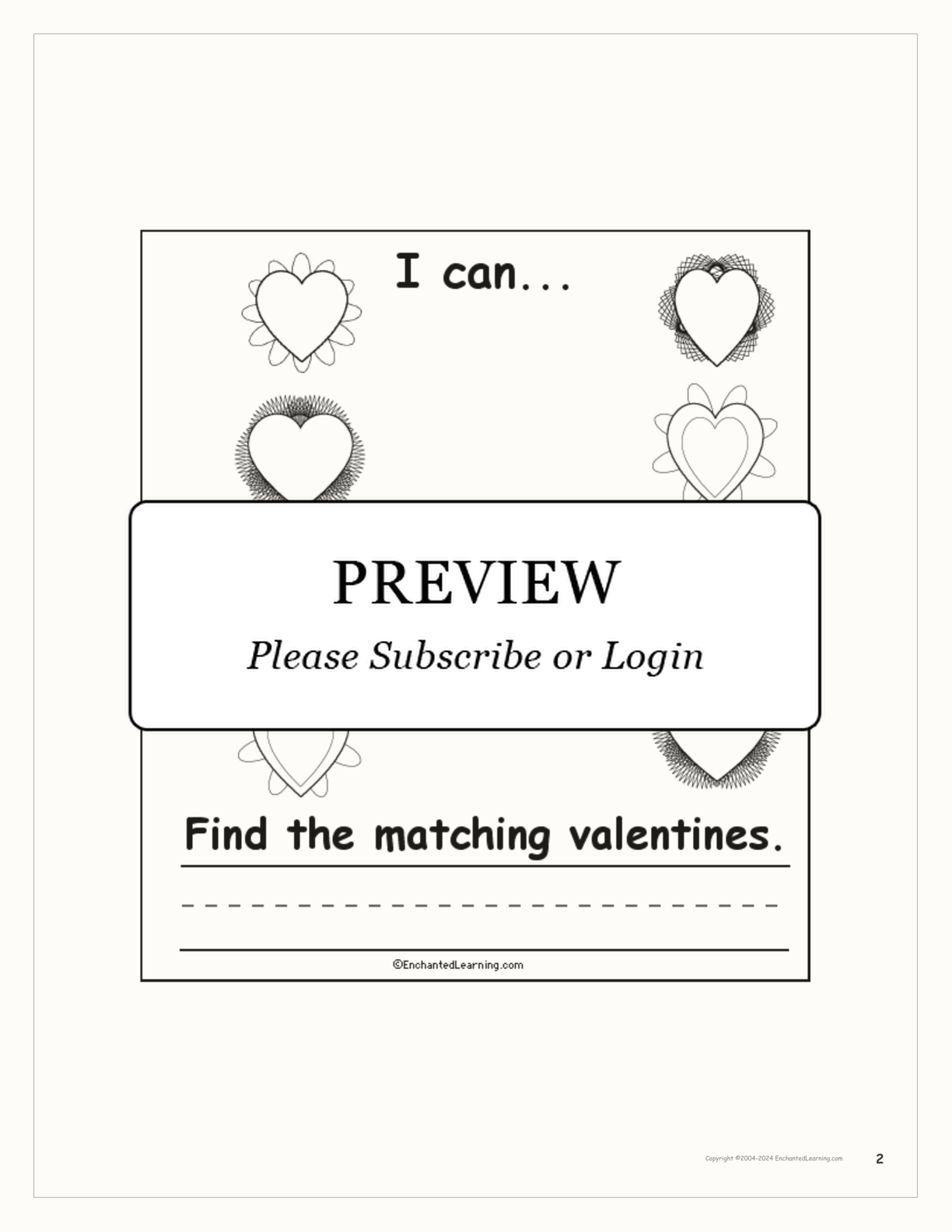 Valentine's Day 'I Can' Book interactive worksheet page 2