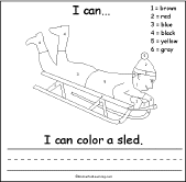 Search result: 'Winter I Can... Early Reader Book: Color the Sled Page'