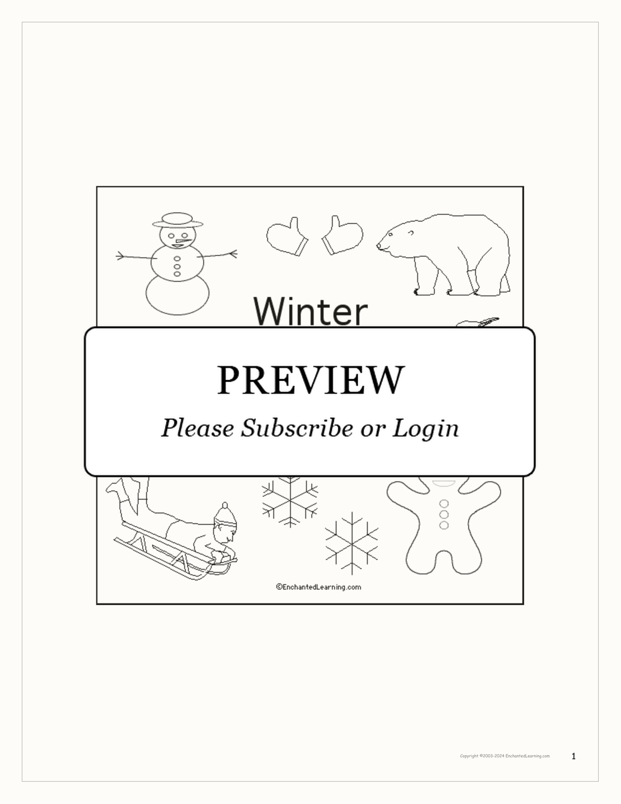 Winter I Can... Book interactive printout page 1