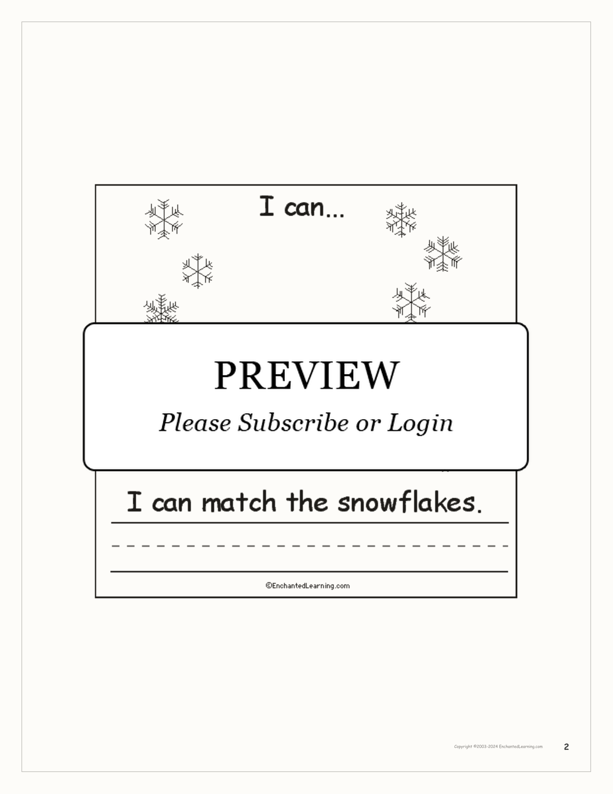 Winter I Can... Book interactive printout page 2