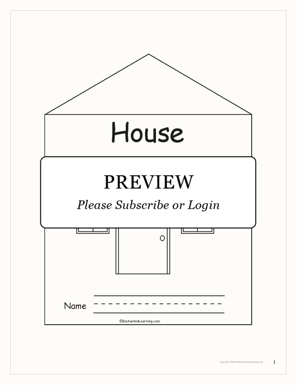 House Words Book interactive printout page 1