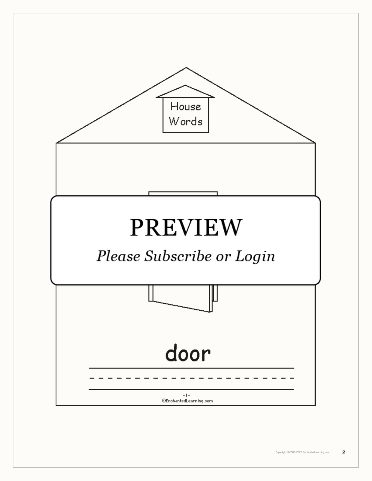 House Words Book interactive printout page 2