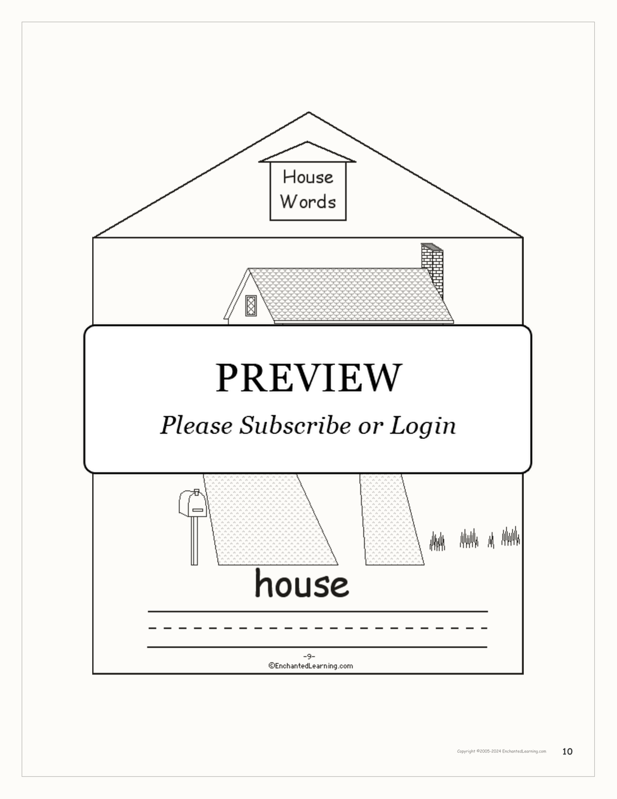 House Words Book interactive printout page 10